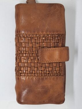 Vintage Boho Woven Leather Snap Wallet